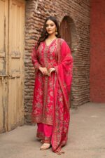 Hot Pink Achkan Style Plazo Suit With Odhani Dupatta
