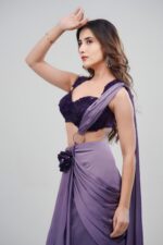 Purple Girly Saree With Strapy Blouse And Hand stitched Sequin Top