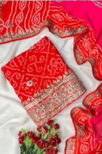 Turkey Red Pure Bandhej Unstitched Suit with Handcrafted Details