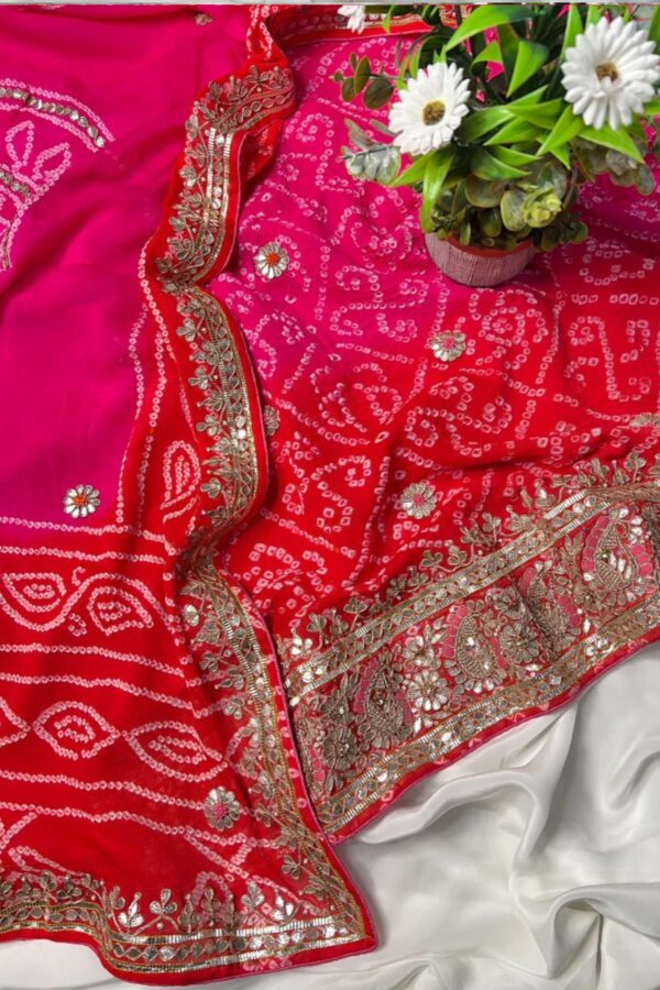 Turkey Red Pure Bandhej Unstitched Suit with Handcrafted Details