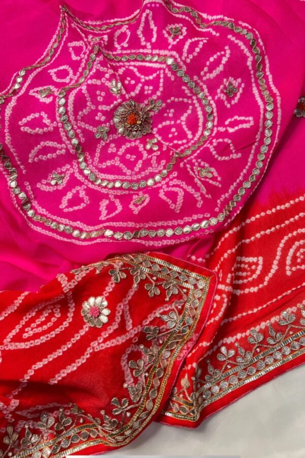 Turkey Red Pure Bandhej Unstitched Suit with Handcrafted Details