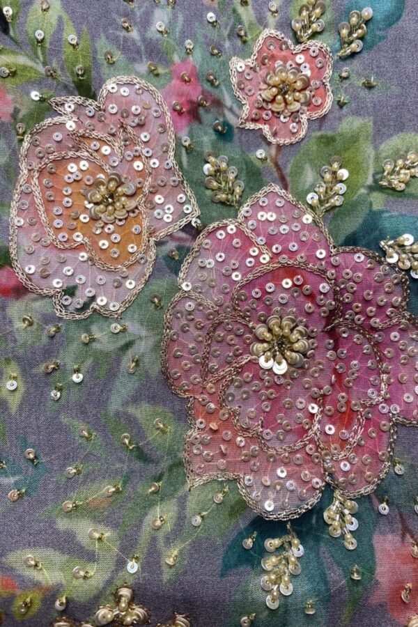 Soft Hued Unstitched Party Wear Suit Adorned with Floral Prints
