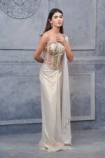 Opulent Gold Ivory Corset Saree With Underbust Blouse