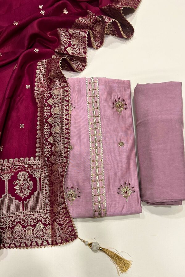Elegant Maheshwari Silk Traditional Suit with Contrast Banarasi Dupatta