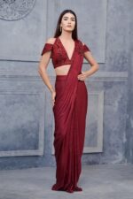 Bold Maroon Saree With Off Shoulder Glam