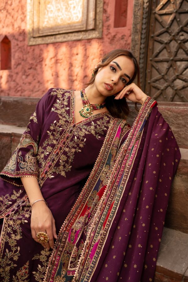 Purple Achkan Style Plazo Suit With Digital Prints And Dupatta