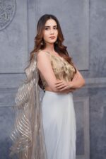 Indo-Western Drape Saree with Golden Highlights and Ruffles