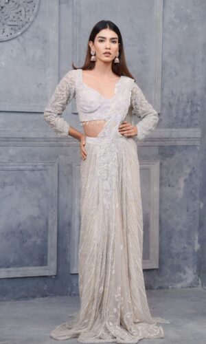 Elegant Ivory Handcrafted Draped Saree