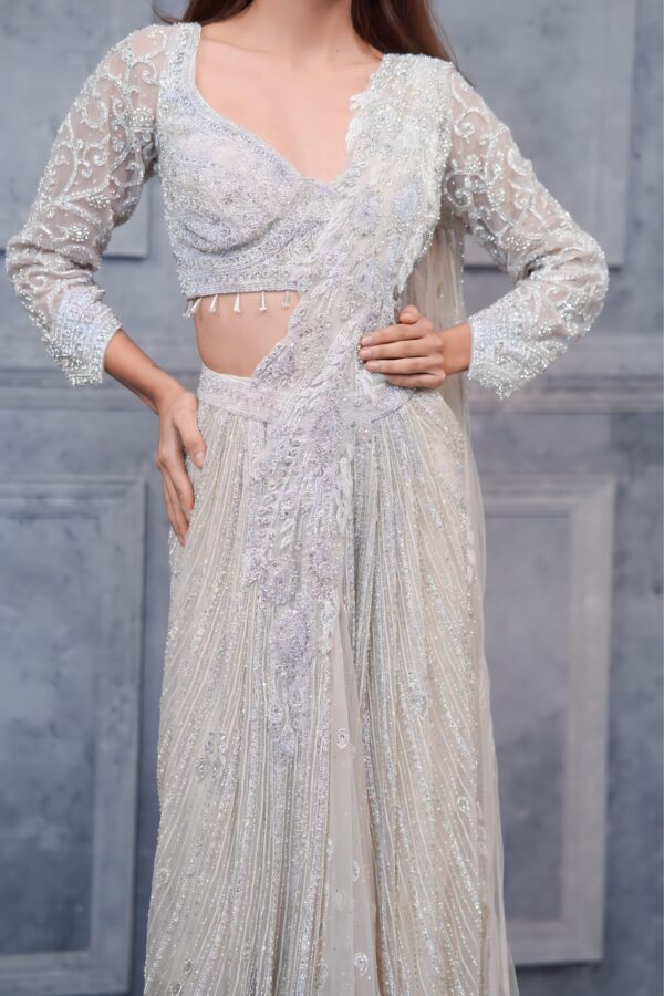 Elegant Ivory Handcrafted Draped Saree
