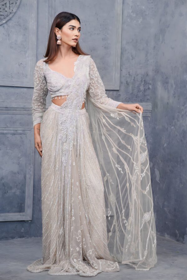 Elegant Ivory Handcrafted Draped Saree