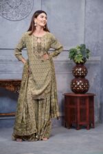 Elegant Olive Pakistani Digital Garara Suit With Intricate Prints