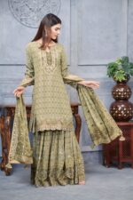 Elegant Olive Pakistani Digital Garara Suit With Intricate Prints