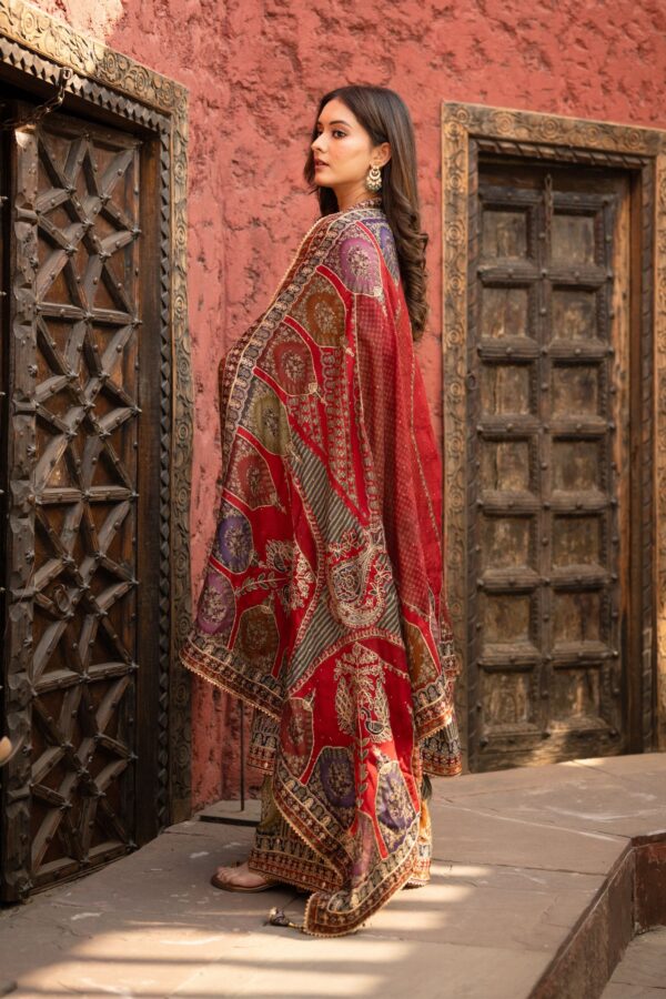 Multi Shade Pakistani Suit With odhani Dupatta and Golden Highlites