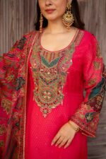 Elegant Dark Pink Long Ethnic Pakistani Suit With Printed Odhani Dupatta