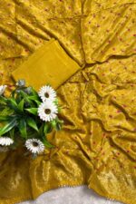 Bright Mustard Pure Chanderi Traditional Unstitched Suit