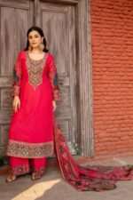 Elegant Dark Pink Long Ethnic Pakistani Suit With Printed Odhani Dupatta