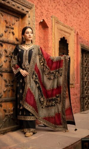 Midnight Luxe Black Digital Printed Suit With Touch Of Contrast