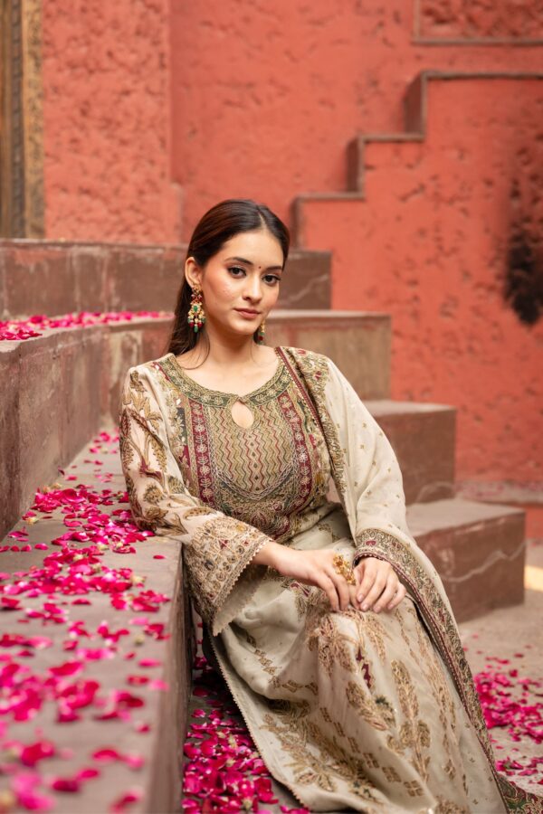 Golden Elegance Beige Pakistani Suit With Traditional Digital Printed Charm