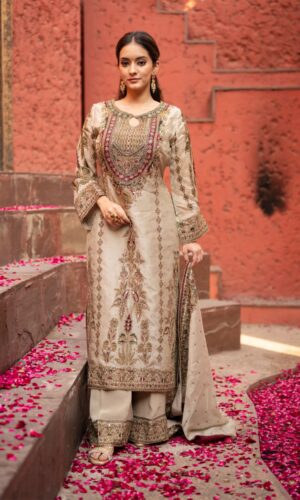 Golden Elegance Beige Pakistani Suit With Traditional Digital Printed Charm