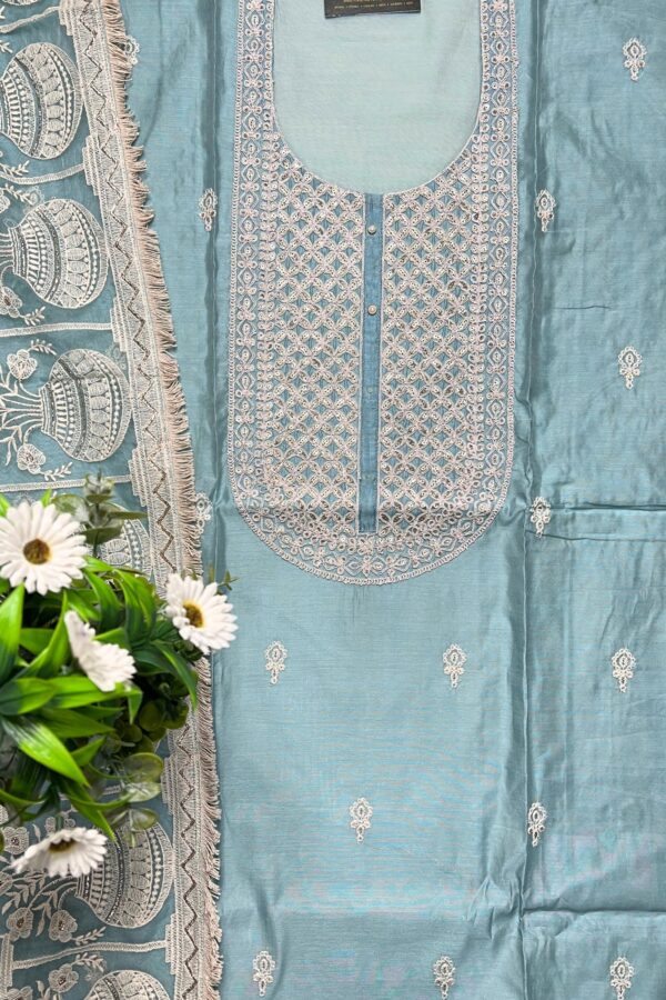 Ethereal Charm Pakistani Suit on Chanderi Silk with Sleek White Dori Workmanship