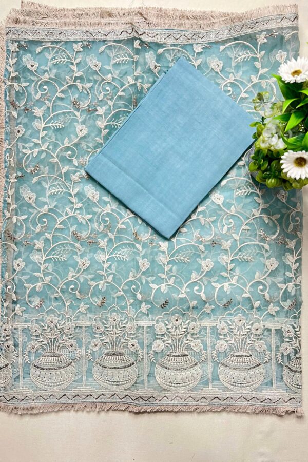 Ethereal Charm Pakistani Suit on Chanderi Silk with Sleek White Dori Workmanship