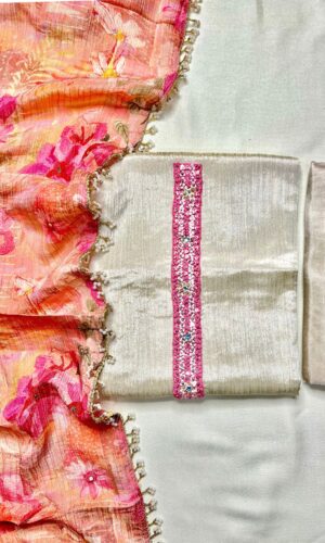 Elegant Aura Unstitched Suit with Sleek Beads Embroidery and Digital Printing