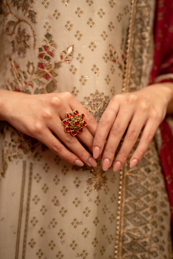 Cream Pakistani Suit with Digital Prints and Contrast Multi Dupatta