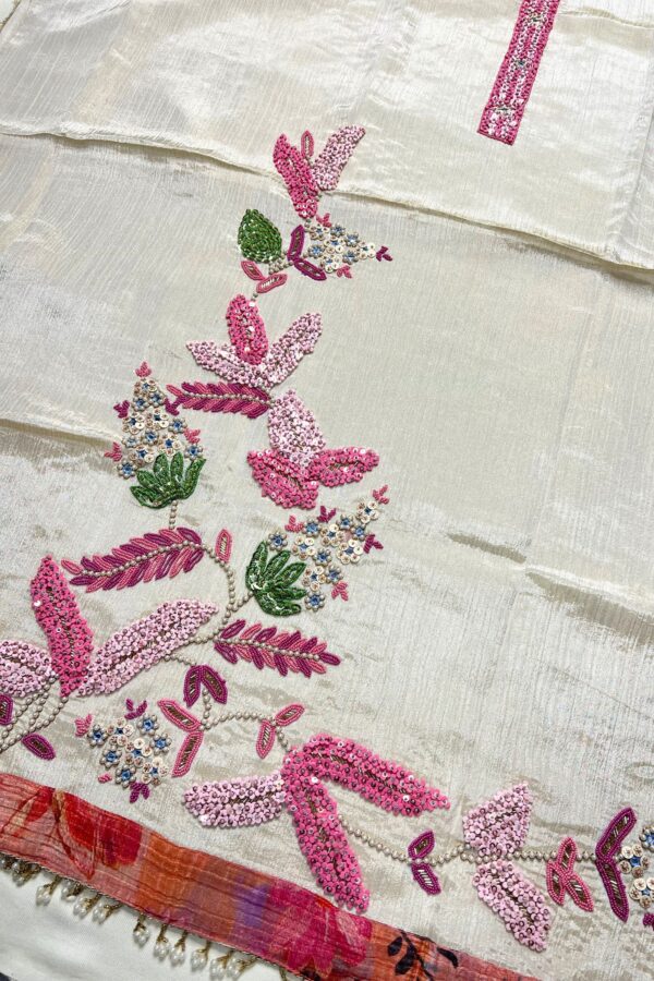 Elegant Aura Unstitched Suit with Sleek Beads Embroidery and Digital Printing