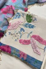 Elegant Aura Unstitched Suit with Sleek Beads Embroidery and Digital Printing