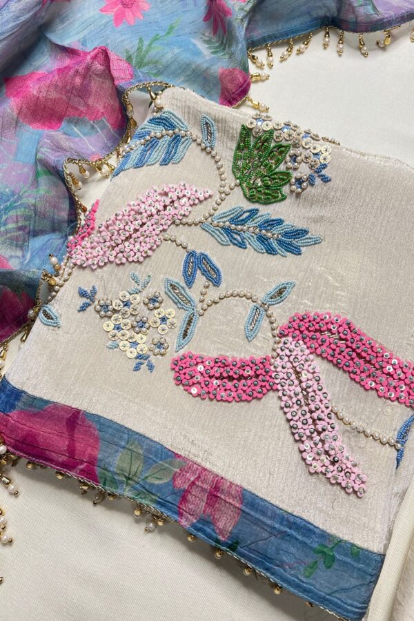 Elegant Aura Unstitched Suit with Sleek Beads Embroidery and Digital Printing