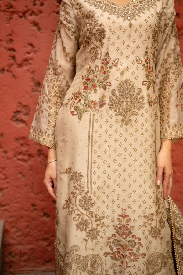 Cream Pakistani Suit with Digital Prints and Contrast Multi Dupatta