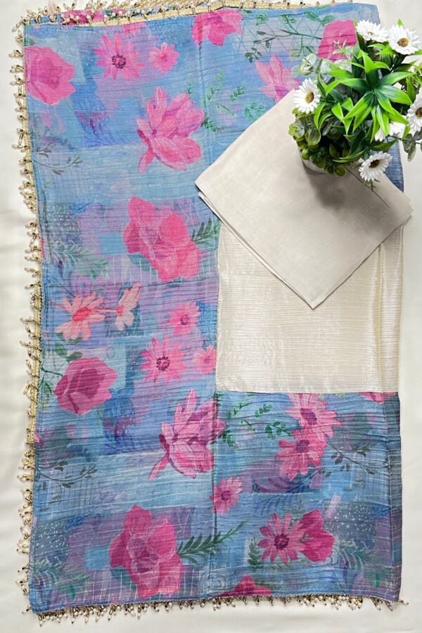 Elegant Aura Unstitched Suit with Sleek Beads Embroidery and Digital Printing