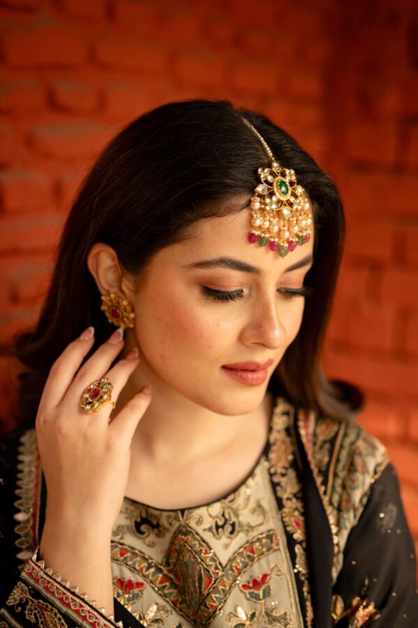 Black Pakistani Plazo Suit with Golden Highlights and Digital Prints
