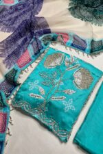 Graceful Glam Bandhani Bliss Unstitched Suit with Hand Stitched Elegance