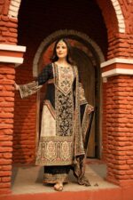Black Pakistani Plazo Suit with Golden Highlights and Digital Prints