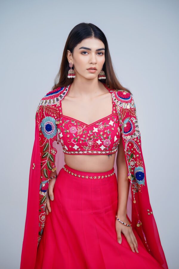Bold Elegance Indo Western Style Lehenga with Hand Resham Embroidery