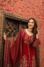 Luxury Maroon Achkan Cut Pakistani Suit With Odhani Dupatta