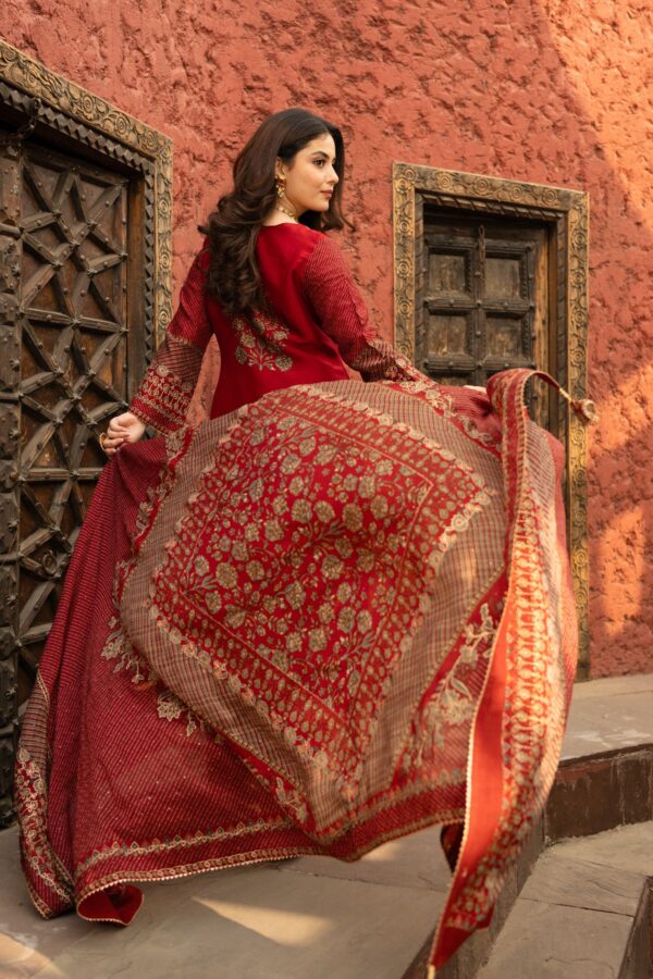 Luxury Maroon Achkan Cut Pakistani Suit With Odhani Dupatta