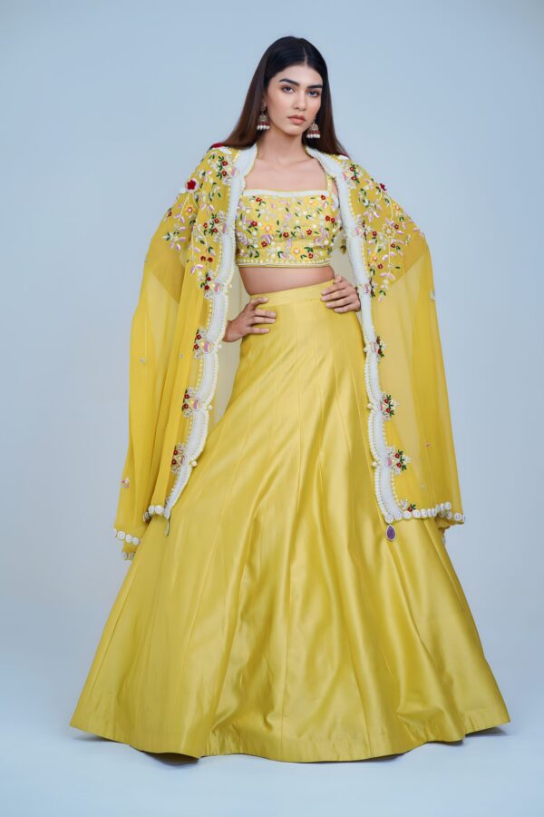Sunshine Glam Indo Western Lehenga with Intricate Embroidered Cape Set
