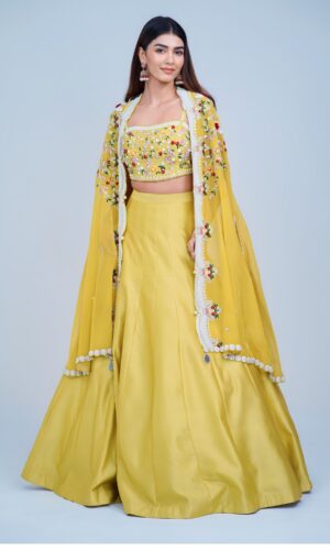Sunshine Glam Indo Western Lehenga with Intricate Embroidered Cape Set