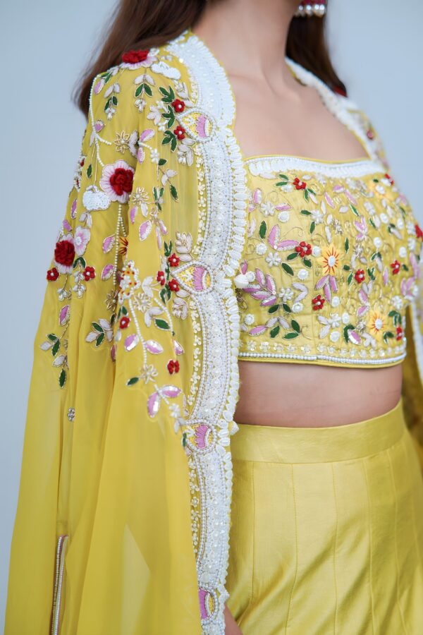 Sunshine Glam Indo Western Lehenga with Intricate Embroidered Cape Set