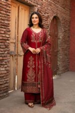 Luxury Maroon Achkan Cut Pakistani Suit With Odhani Dupatta