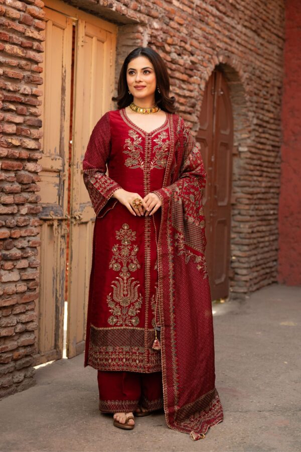 Luxury Maroon Achkan Cut Pakistani Suit With Odhani Dupatta