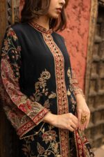 Black Achkan Style Pakistani Suit With Digital Prints