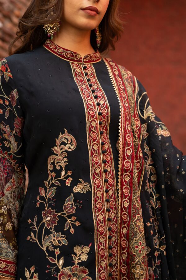 Black Achkan Style Pakistani Suit With Digital Prints