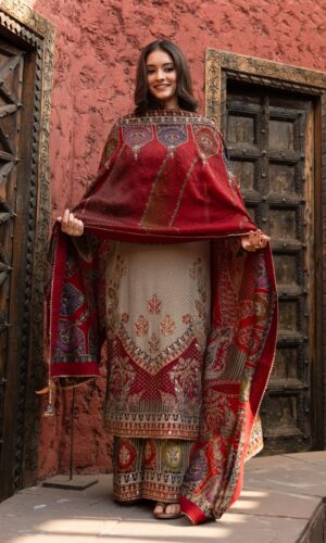 Multi Shade Pakistani Suit With odhani Dupatta and Golden Highlites