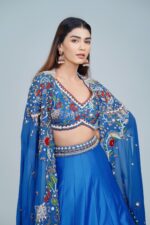 Mesmerizing Turquoise Blue Lehenga with Floral Embroidered Cape Ensemble