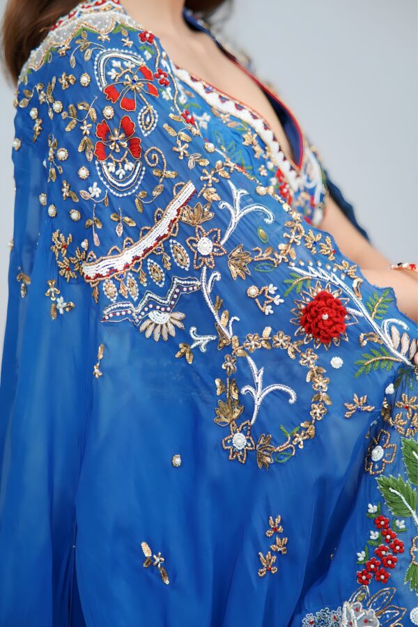 Mesmerizing Turquoise Blue Lehenga with Floral Embroidered Cape Ensemble