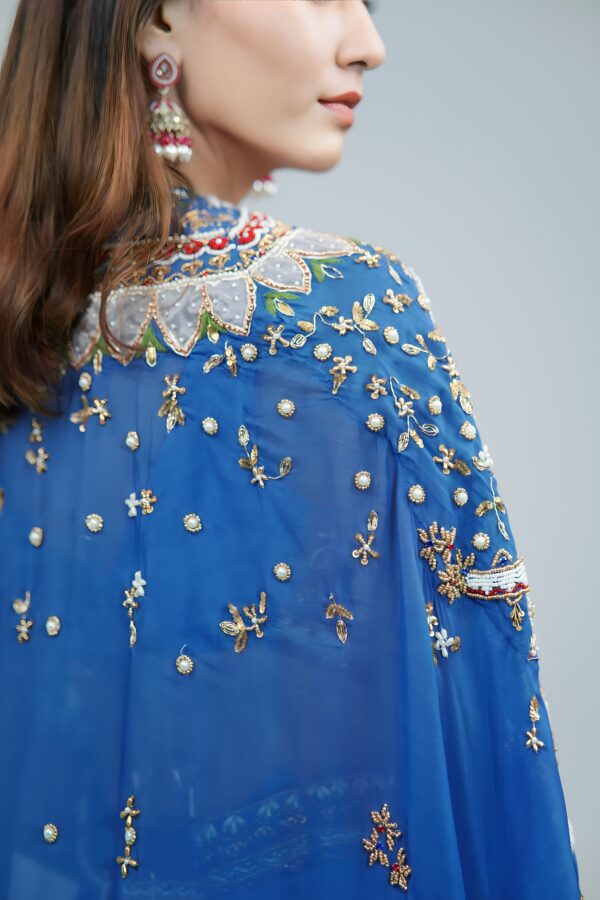Mesmerizing Turquoise Blue Lehenga with Floral Embroidered Cape Ensemble