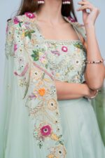 Light Green Indo Western Lehenga with Floral Embroidered Cape Set